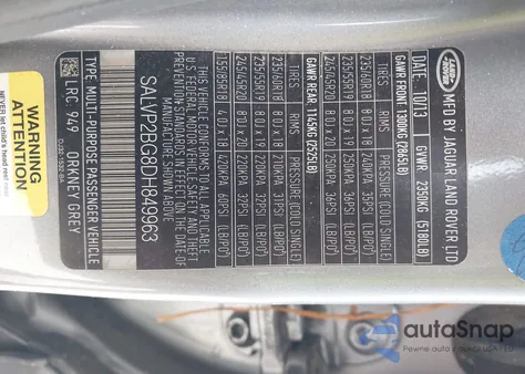 2013 Land Rover Range Rover Evoque Pure из США, поврежденный, VIN SALVP2BG8DH849963